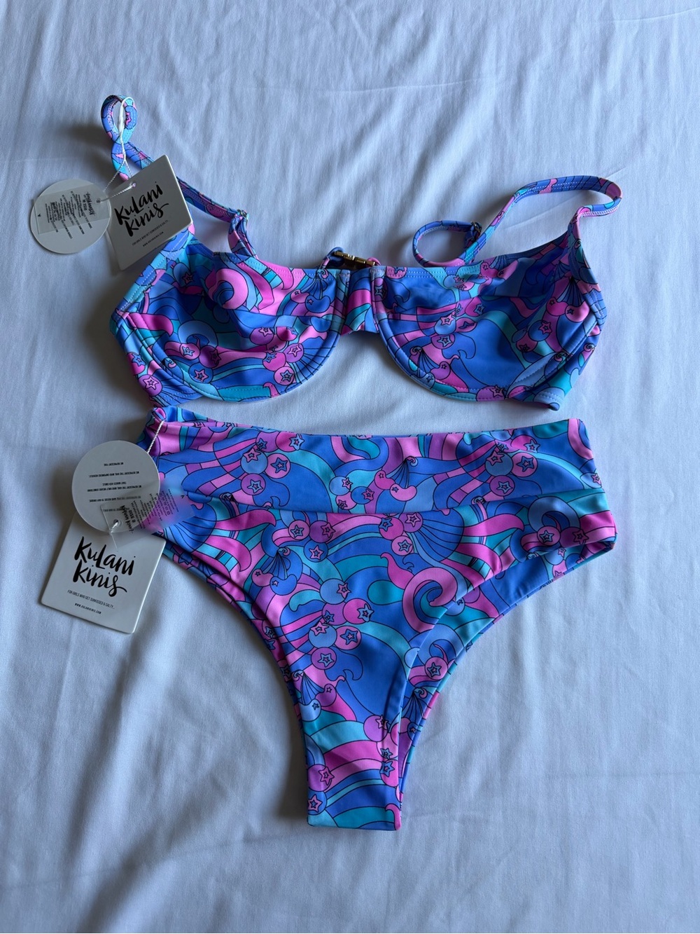 Kulani Kinis Pink & Blue Floral Wave Bikini Set
